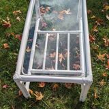 Table basse rotin et verre vintage