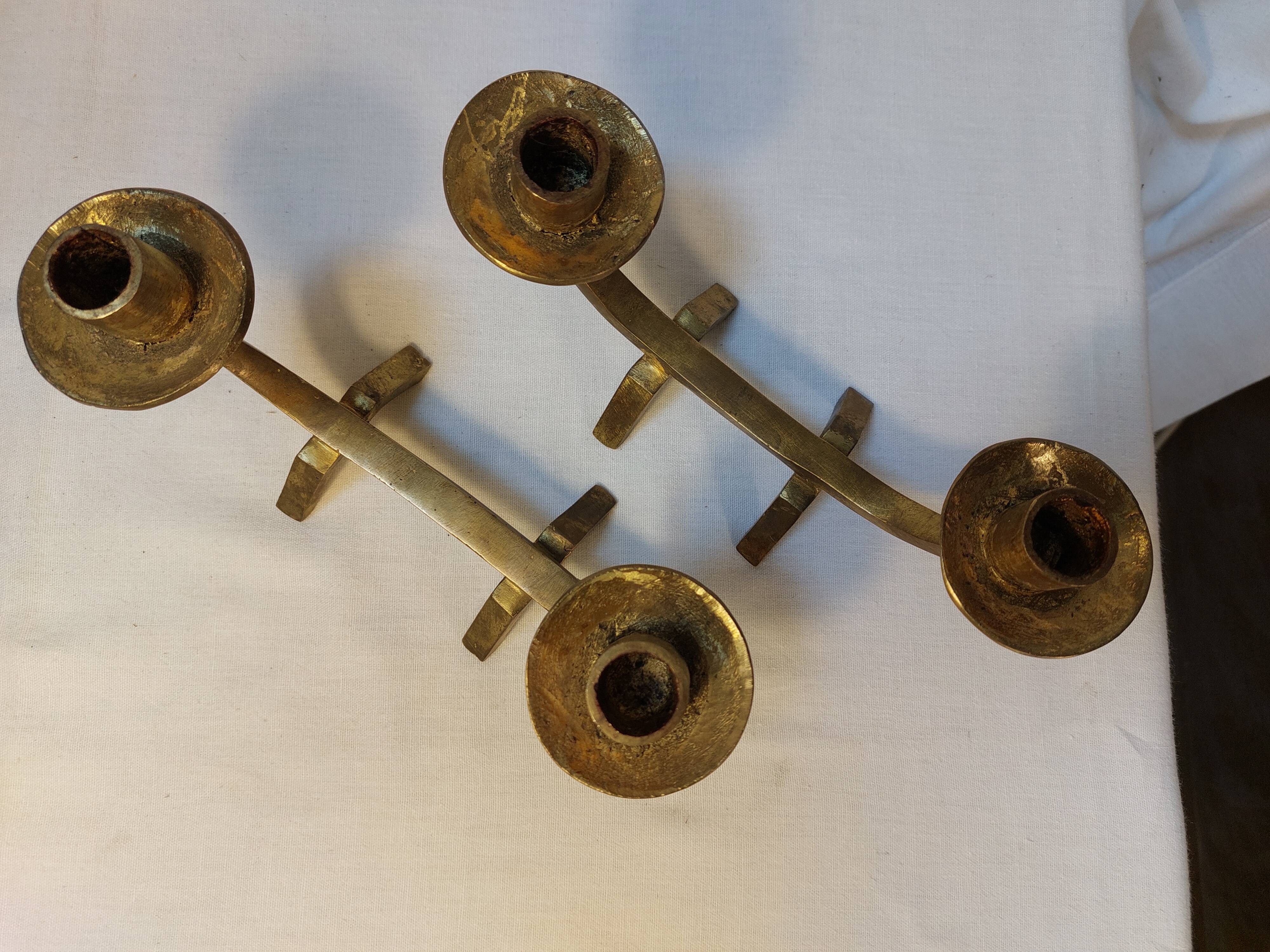 Pair of brutalist candlesticks in solid brass - 1960s