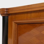 Jules Leleu cherry wood cabinet with marquetry, 2 doors, bronze, 1940.