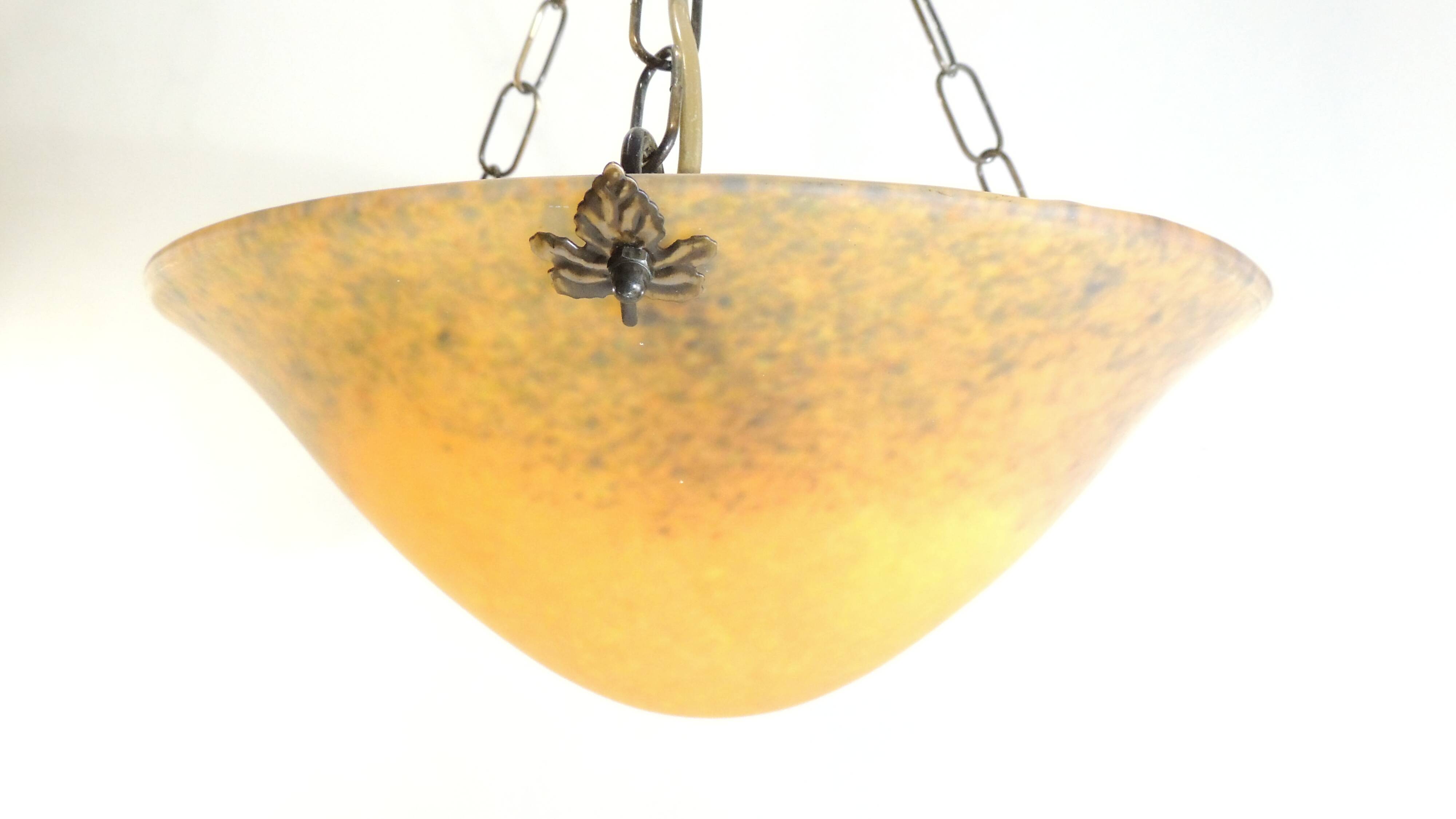 1970s vintage orange speckled glass suspension – retro chain chandelier