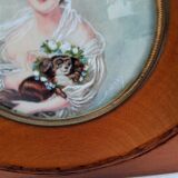 miniature painting. Young girl with dog. Signed Dallery.