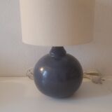 Blue stoneware lamp signed lampshade linen weft