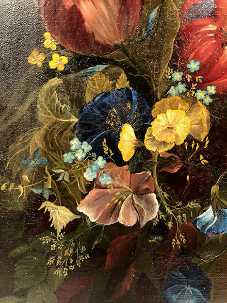 French School nineteenth oil on canvas, bouquet of flowers dated 1883