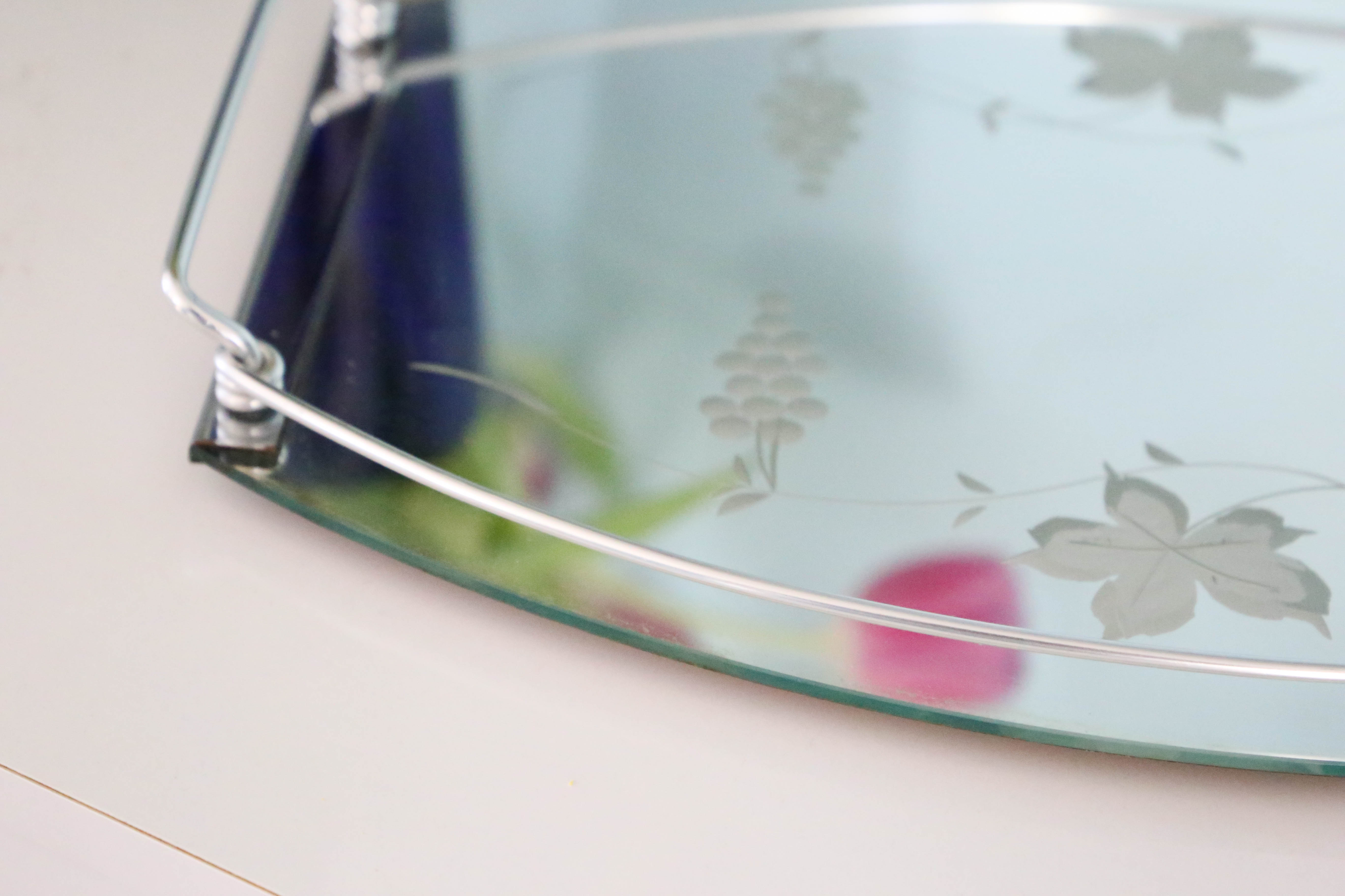Plateau ovale miroir, années 50, vintage
