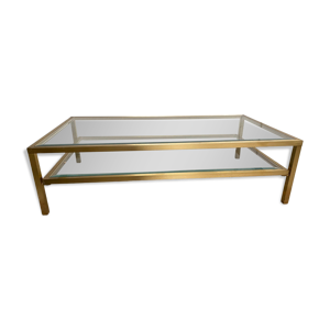 table basse double v - metal dore
