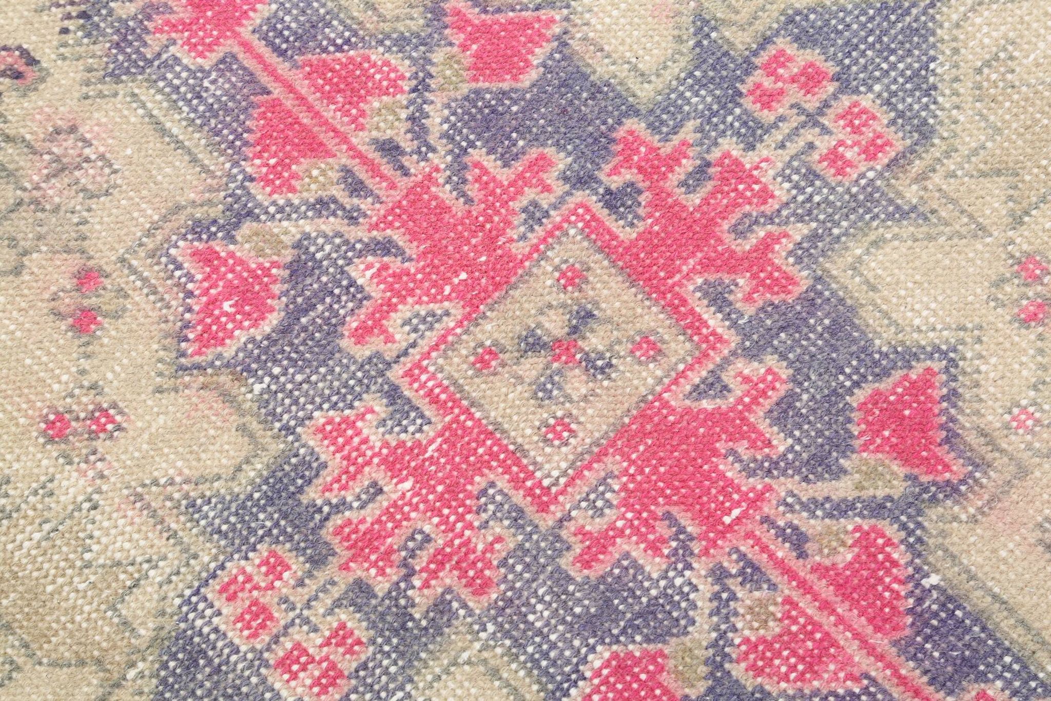 Turkish Cream Pink Oriental Vintage Rug, 121x208Cm