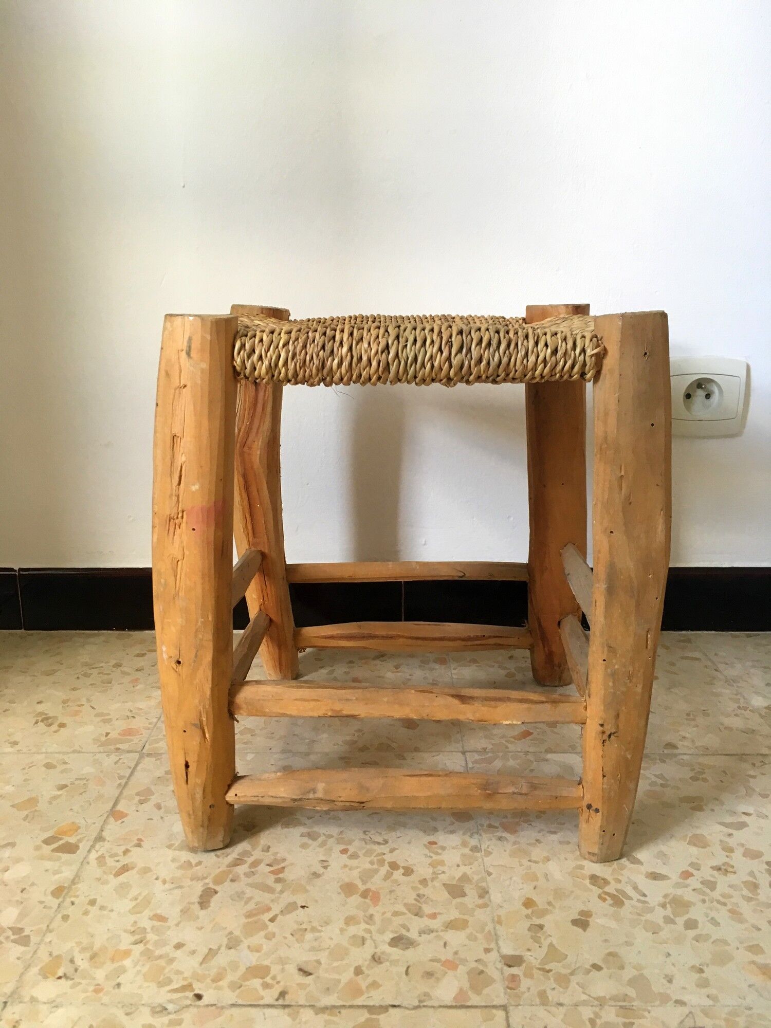 Wooden and rope stool