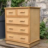 Vintage rattan and woven wicker chest of drawers 1970