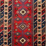 Turkish runner 475x97 cm tribal rug, red, beige, blue, vintage