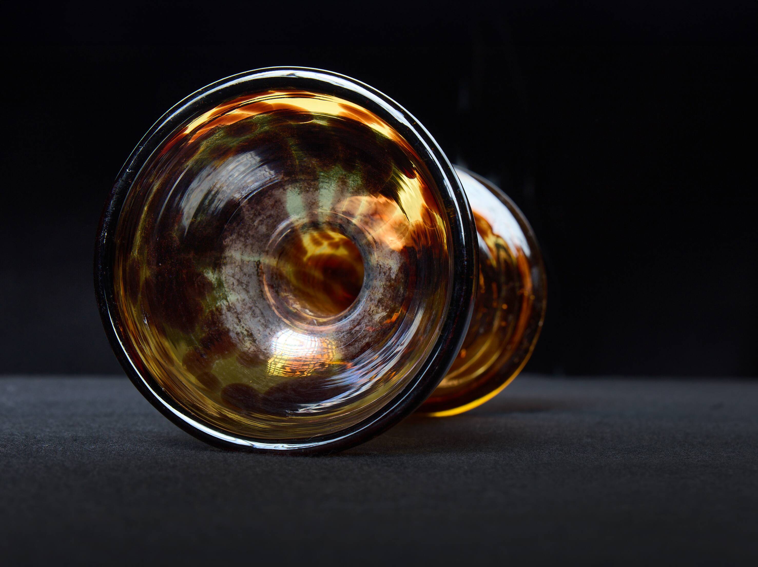 Amber blown glass candlestick – Art Deco style – 24.5 cm
