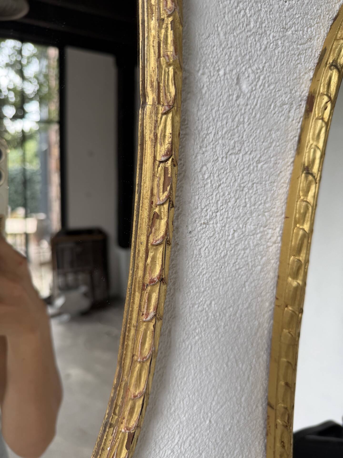 Pair of oval mirrors 1900 gilded stucco