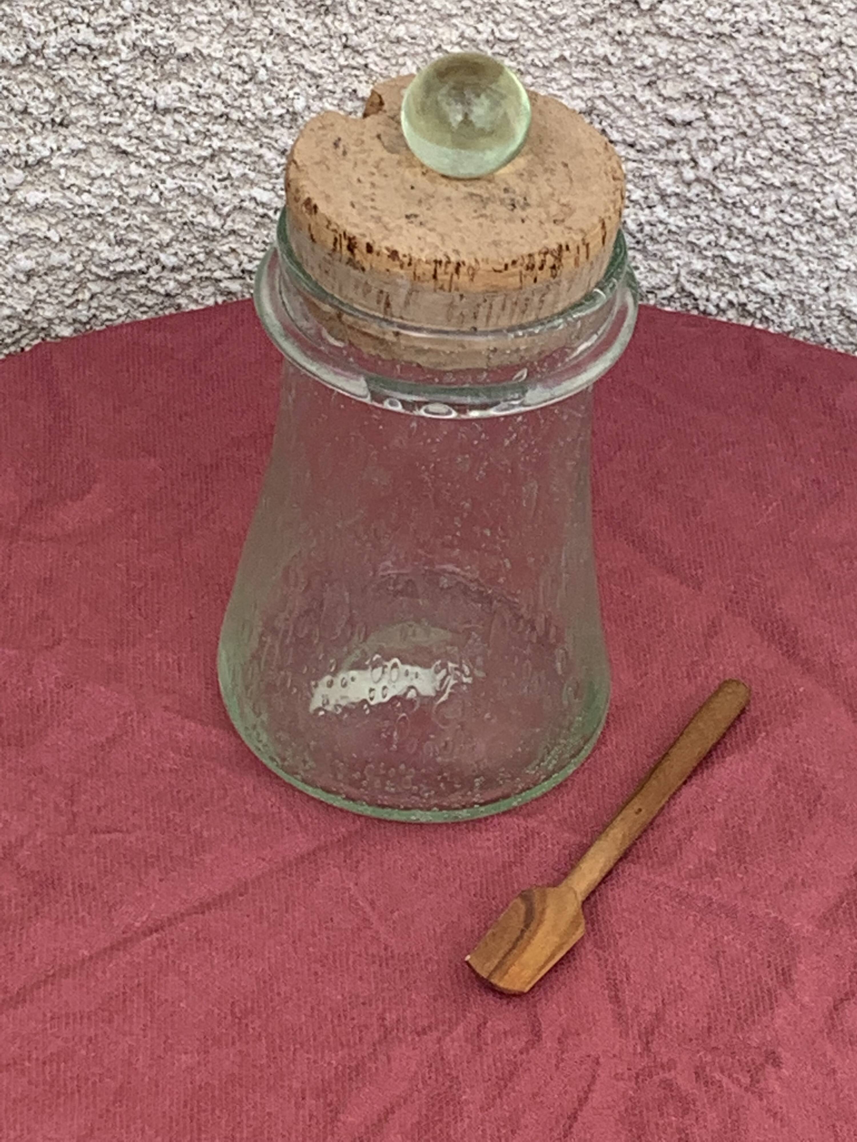 Olive or pickle jar in Biot bubble glass, hand-blown