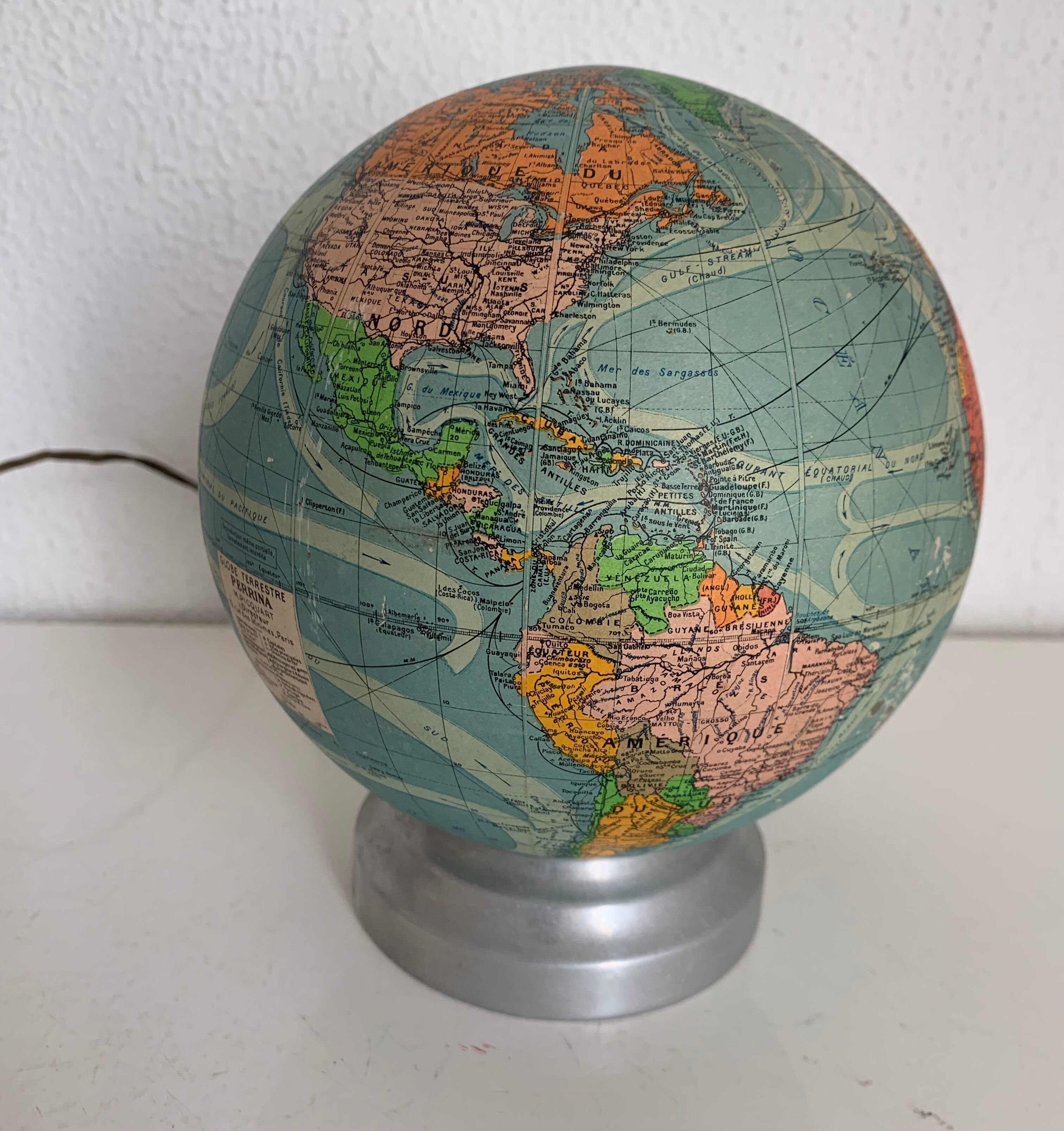 Vintage globe 1950 terrestrial Perrina glass - 19 cm