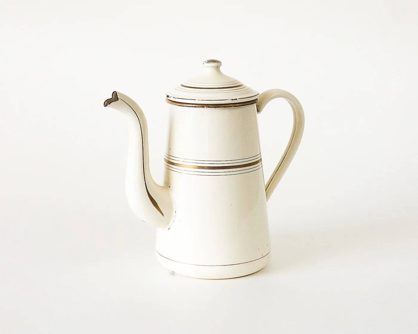 White and gold enamel French press