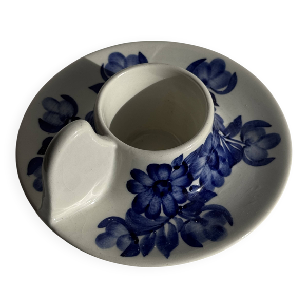 Coquetier à main bleu et blanc vintage, Pologne