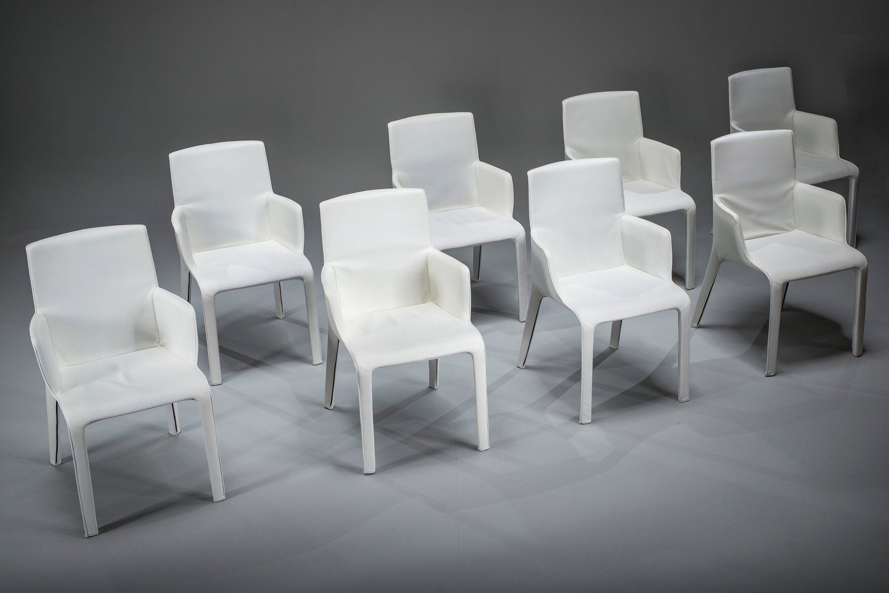 Gio dining chairs in ecru leather by Walter Knoll, Germany, 2000s, set of 8