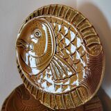 10 flat plates fish décor in vintage Sarreguemines slip