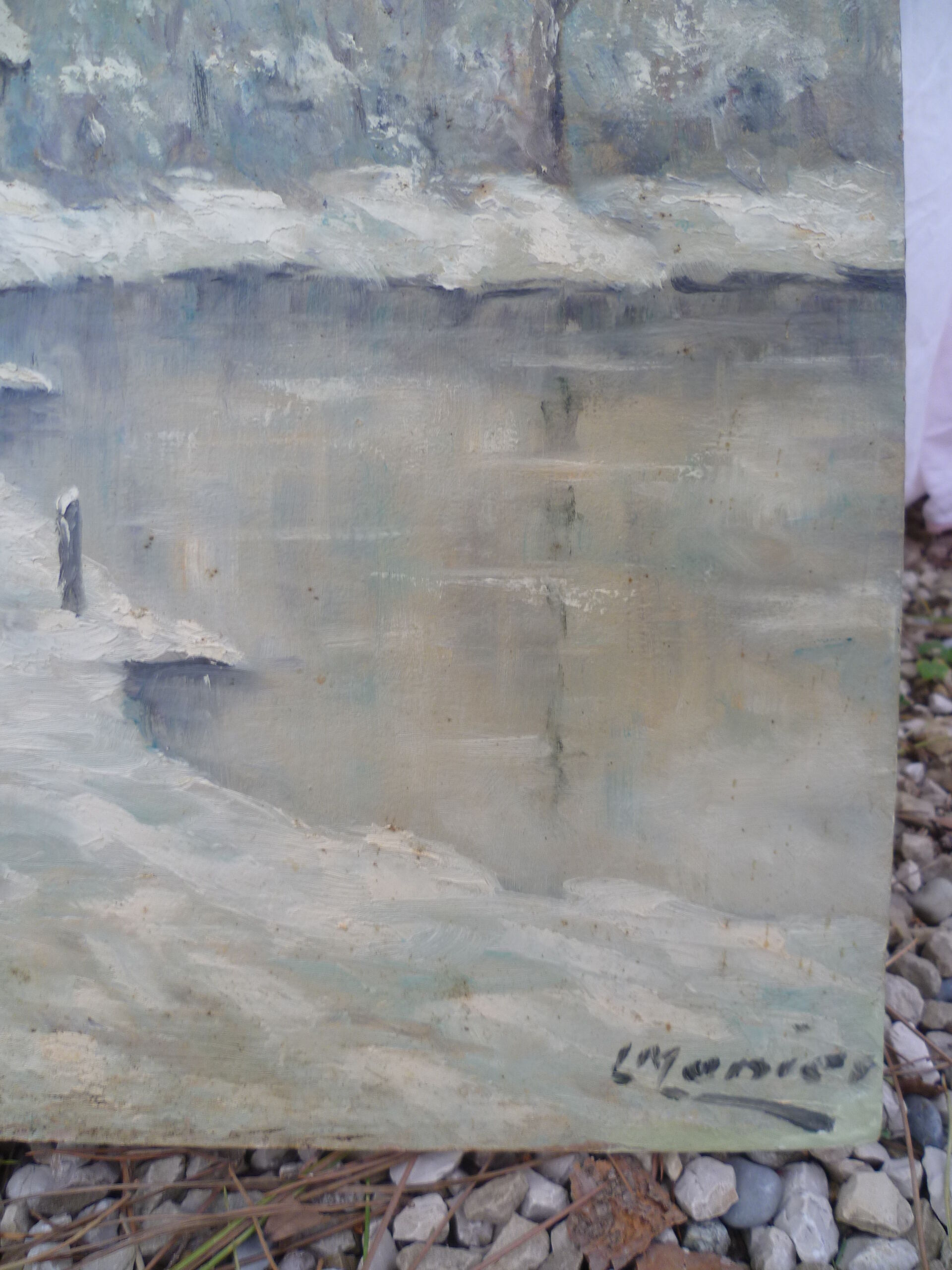 Monier painting "characters in snow landscape"