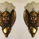 Pair of bronze wall lamps Art Deco style early twentieth century