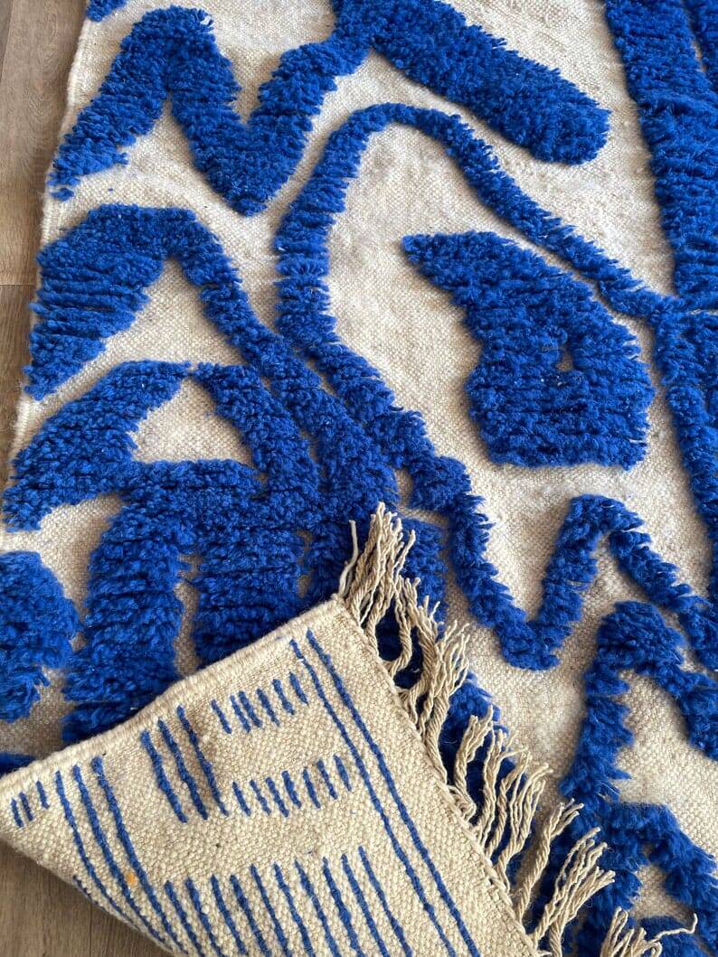 Traditional blue Beni Ourain artisan rug 140 x 260 cm