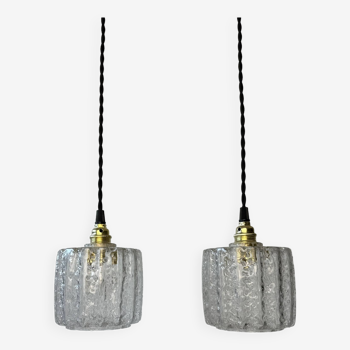Pair of old vintage granite glass pendants
