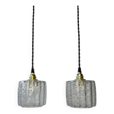 Pair of old vintage granite glass pendants