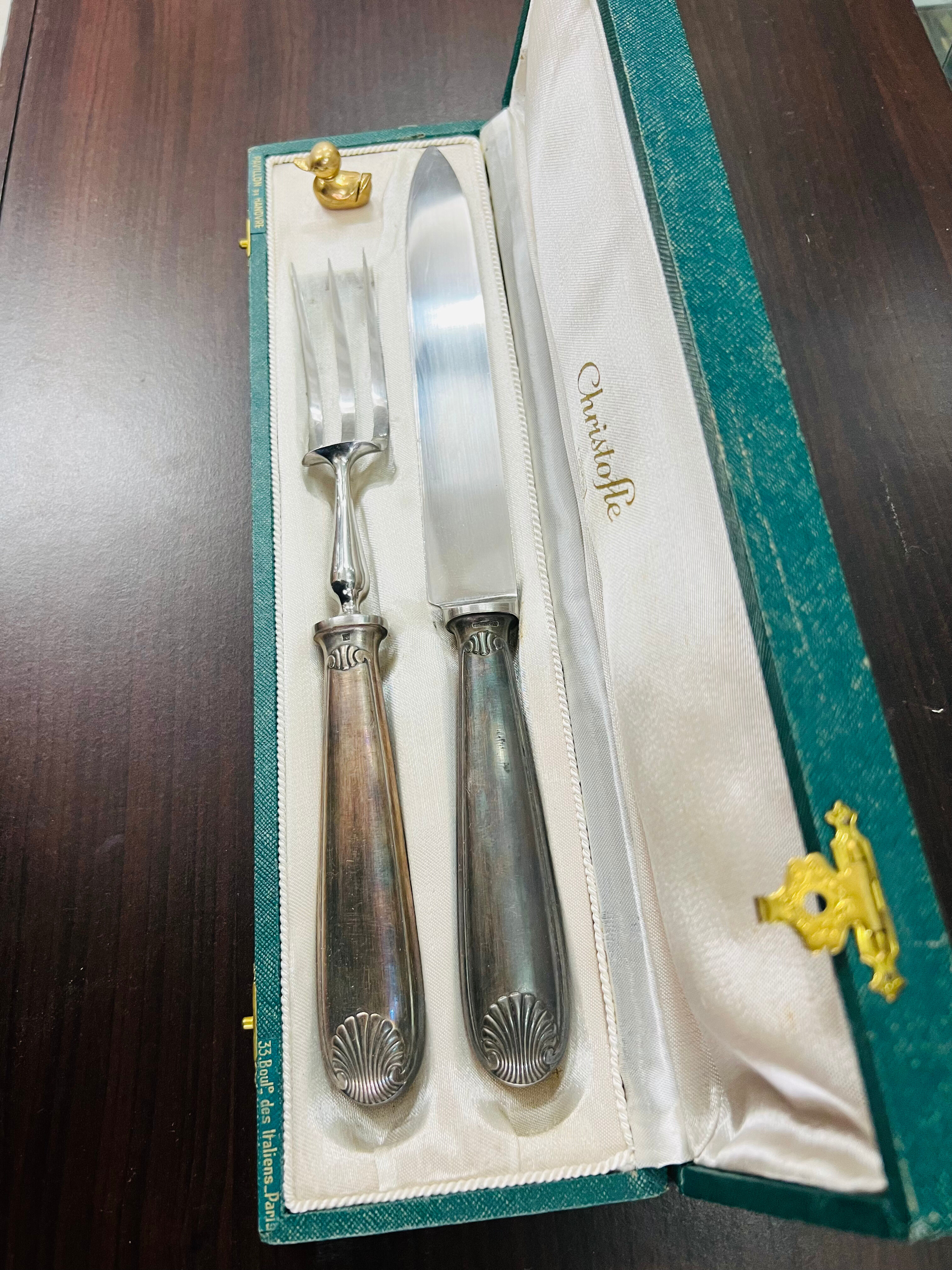 Silver metal cutting service cutlery, CHRISTOFLE, vendome model
