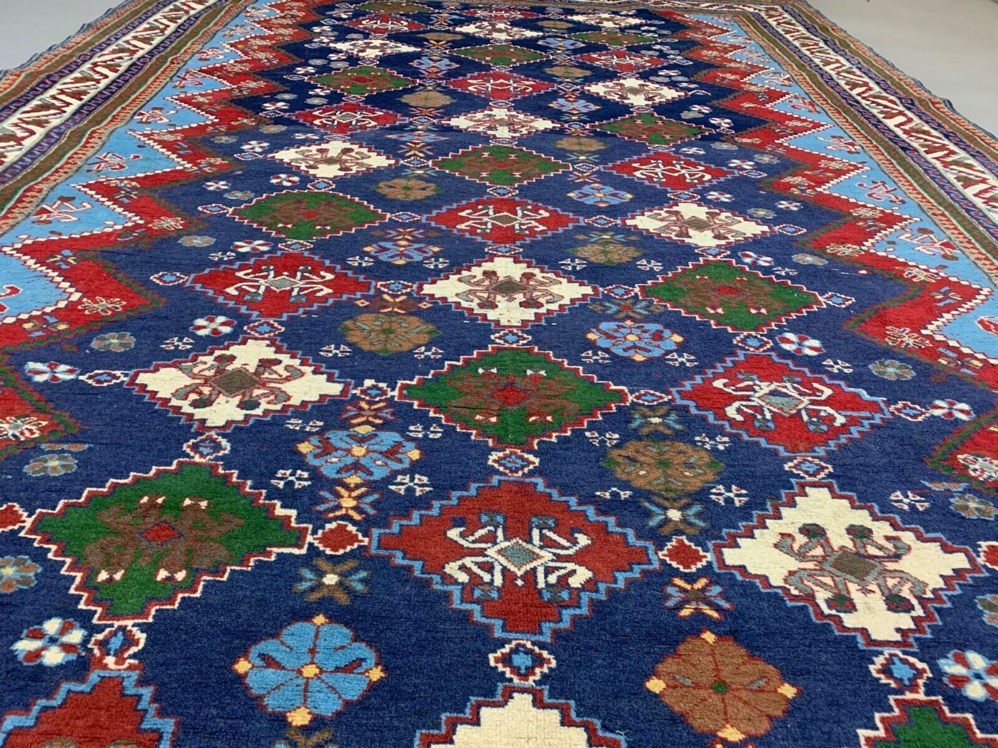 Original Shirvan Kazak Rug 310x210 cm Vintage, Blue, Red