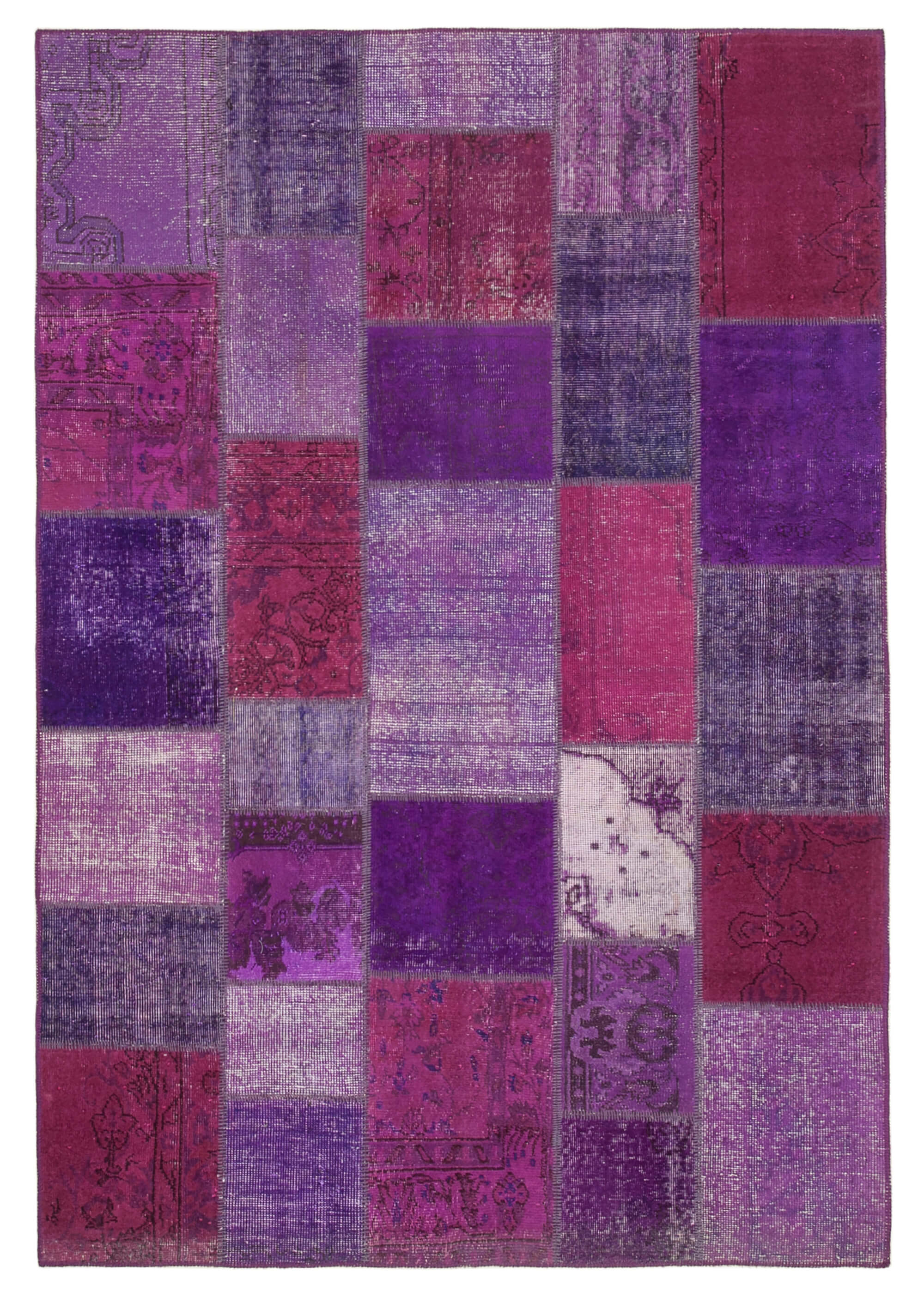 Hand-Knotted Turkish Vintage 172 cm x 247 cm Purple Patchwork Carpet