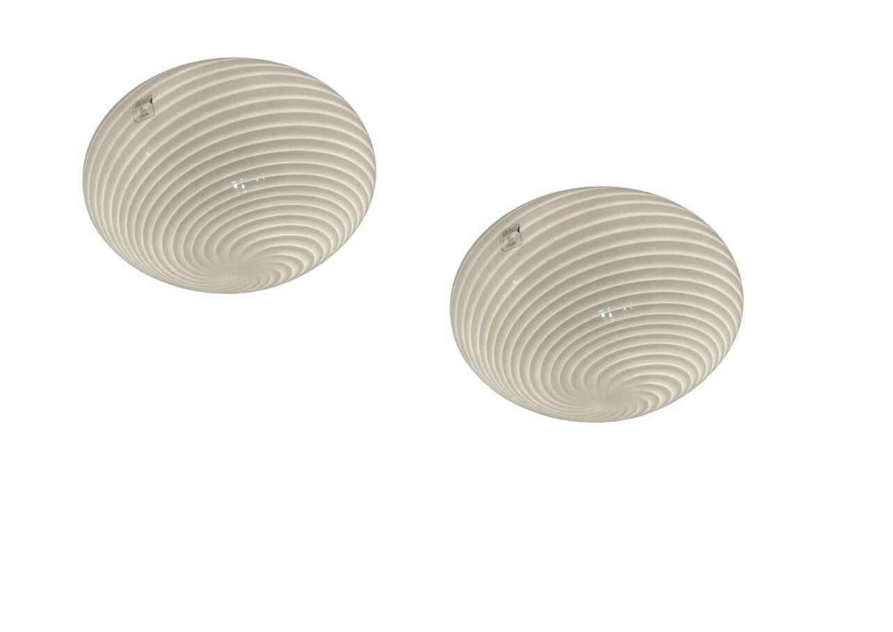 Murano Glass White Swirl Flushmounts Set of 2