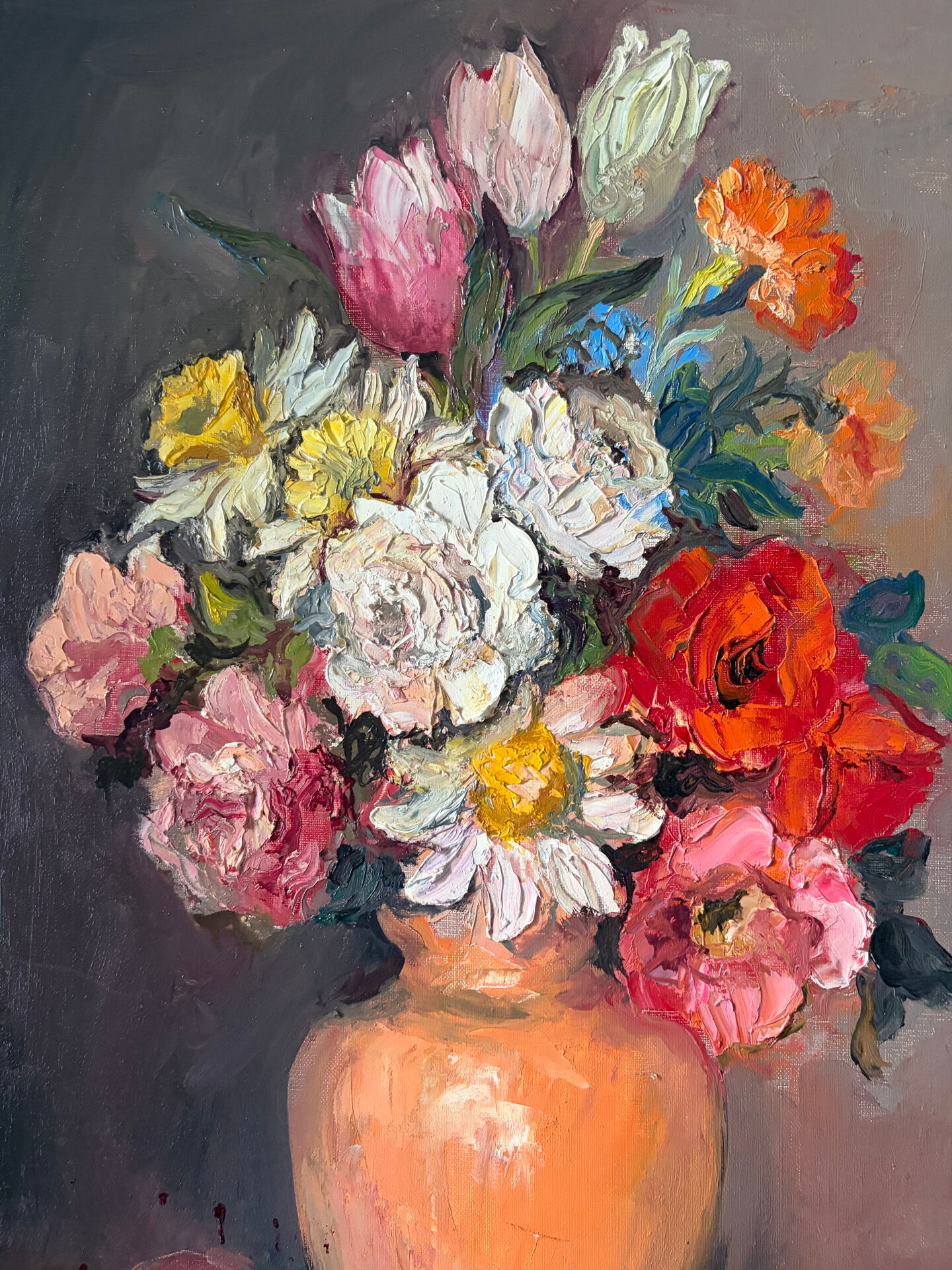 "Roses and fruits" knife oil signed Hinsberger 1992