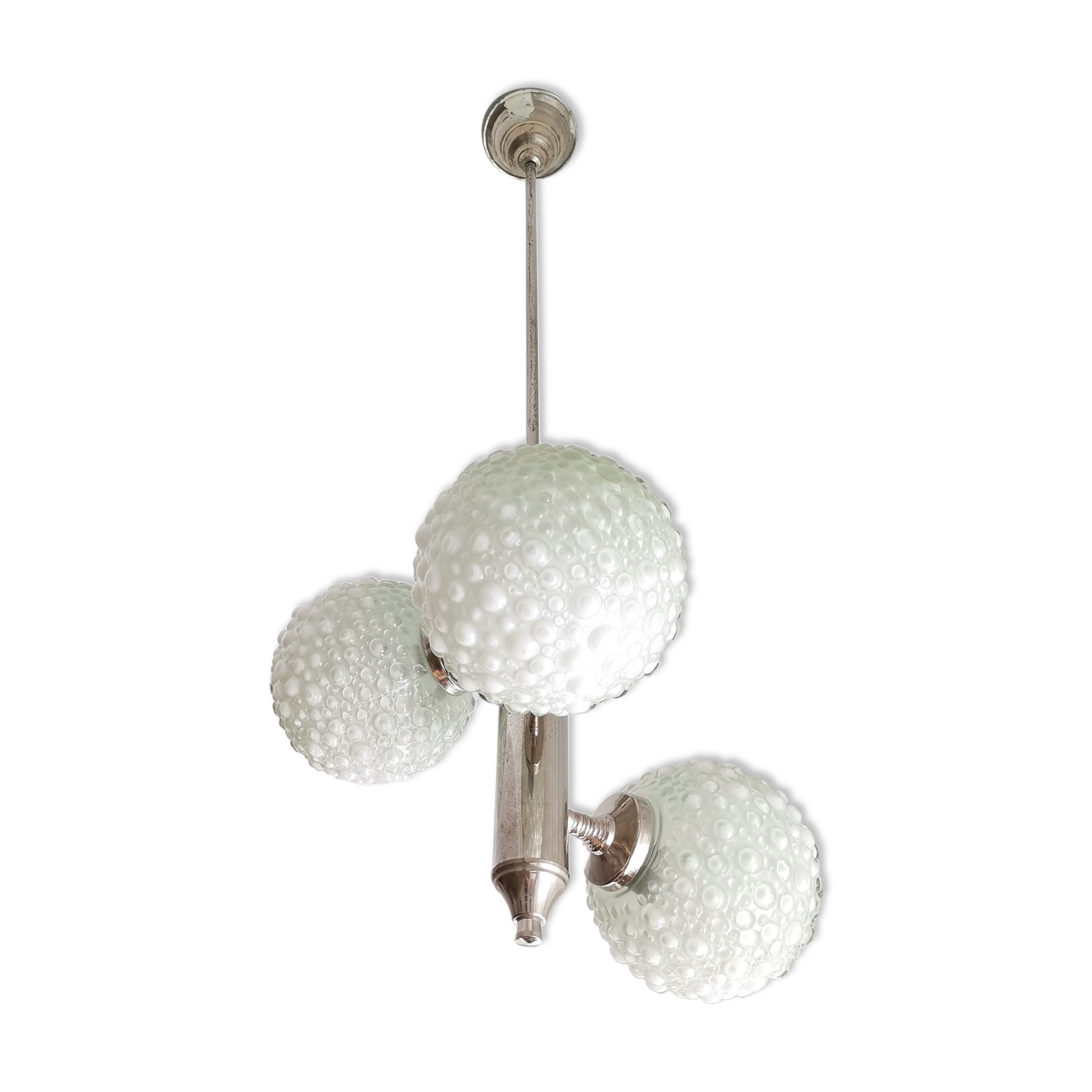 Vintage 1970s 3 ball white opal glass chandelier