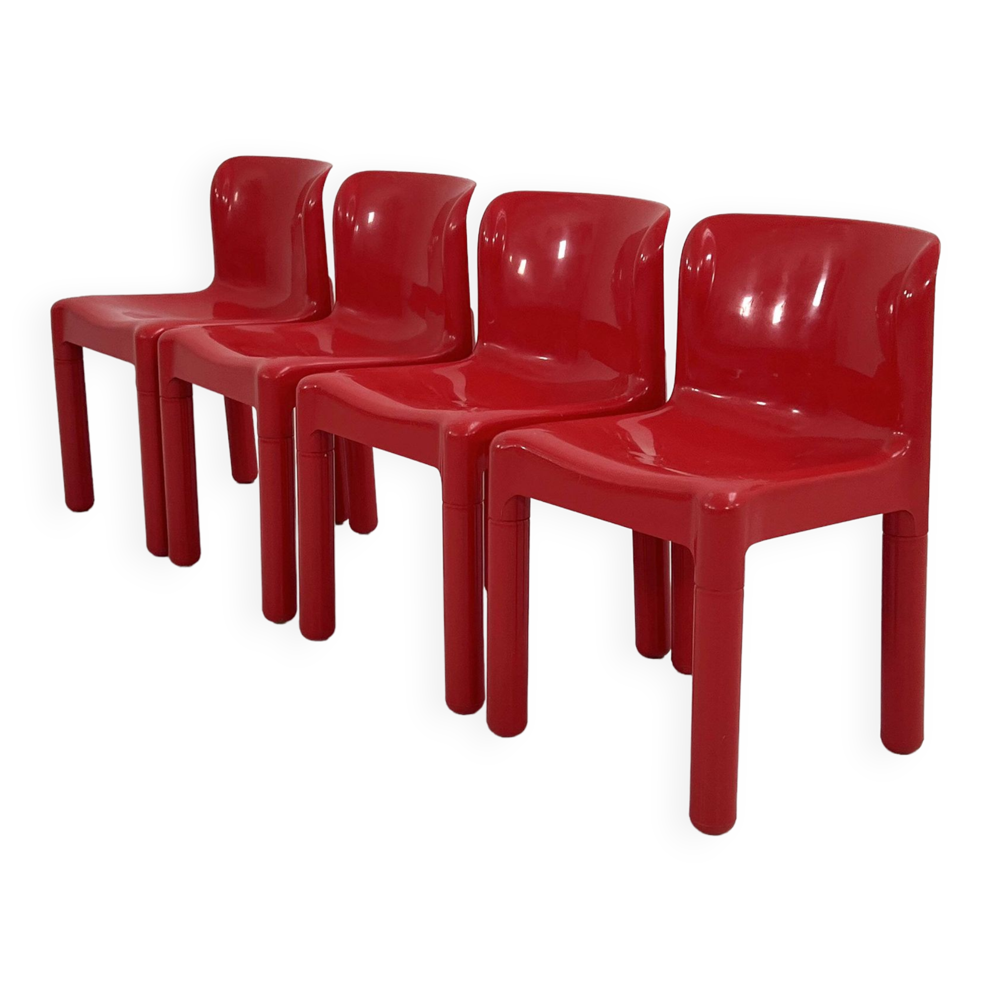 Set of 4 red chairs model 4875 by Carlo Bartoli for Kartell, 1970