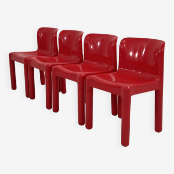 Set of 4 red chairs model 4875 by Carlo Bartoli for Kartell, 1970