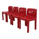 Set of 4 red chairs model 4875 by Carlo Bartoli for Kartell, 1970
