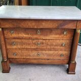 Empire commode in walnut with white marble top from the 19th century
