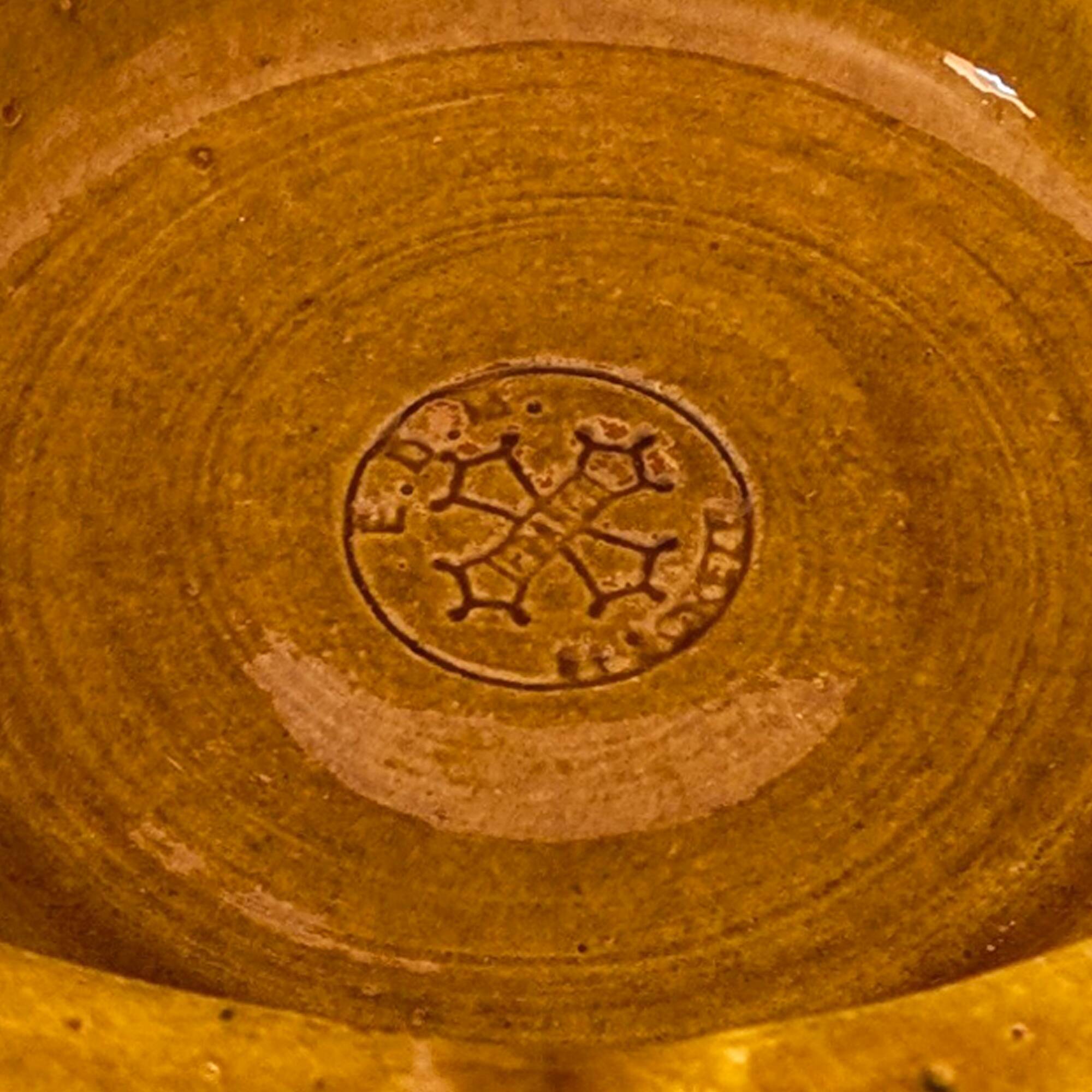 Antique handcrafted terracotta tian with yellow glaze – Occitanie