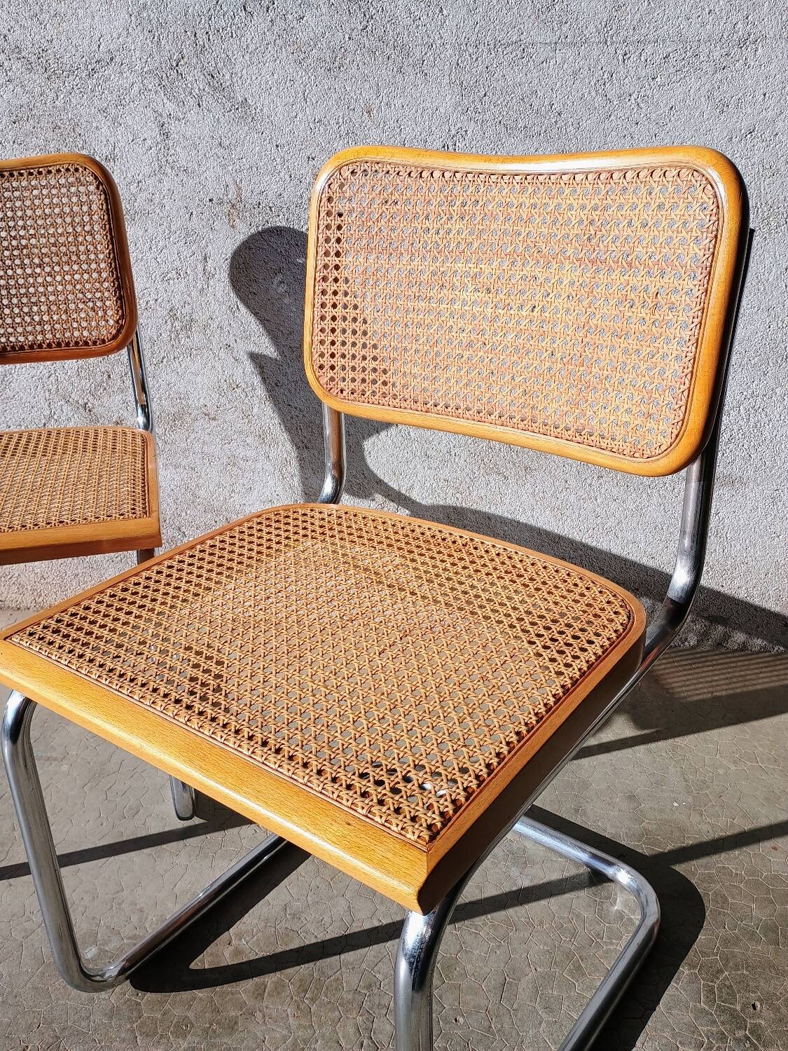 Pair of Cesca B32 chrome and cane chairs Designer Marcel Breuer