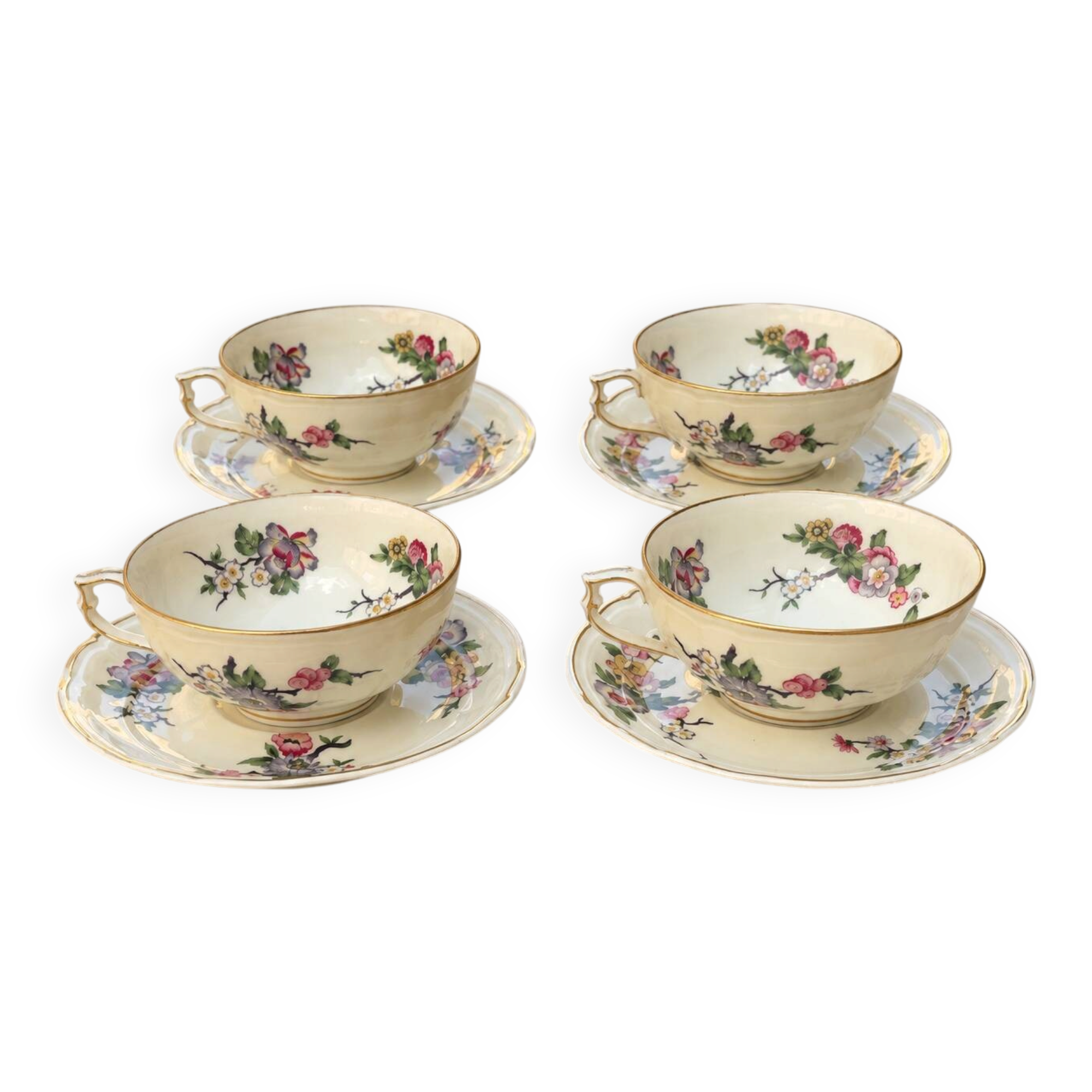 Set of 4 tea cups and saucers Bernardaud Limoges – Chinese Birds