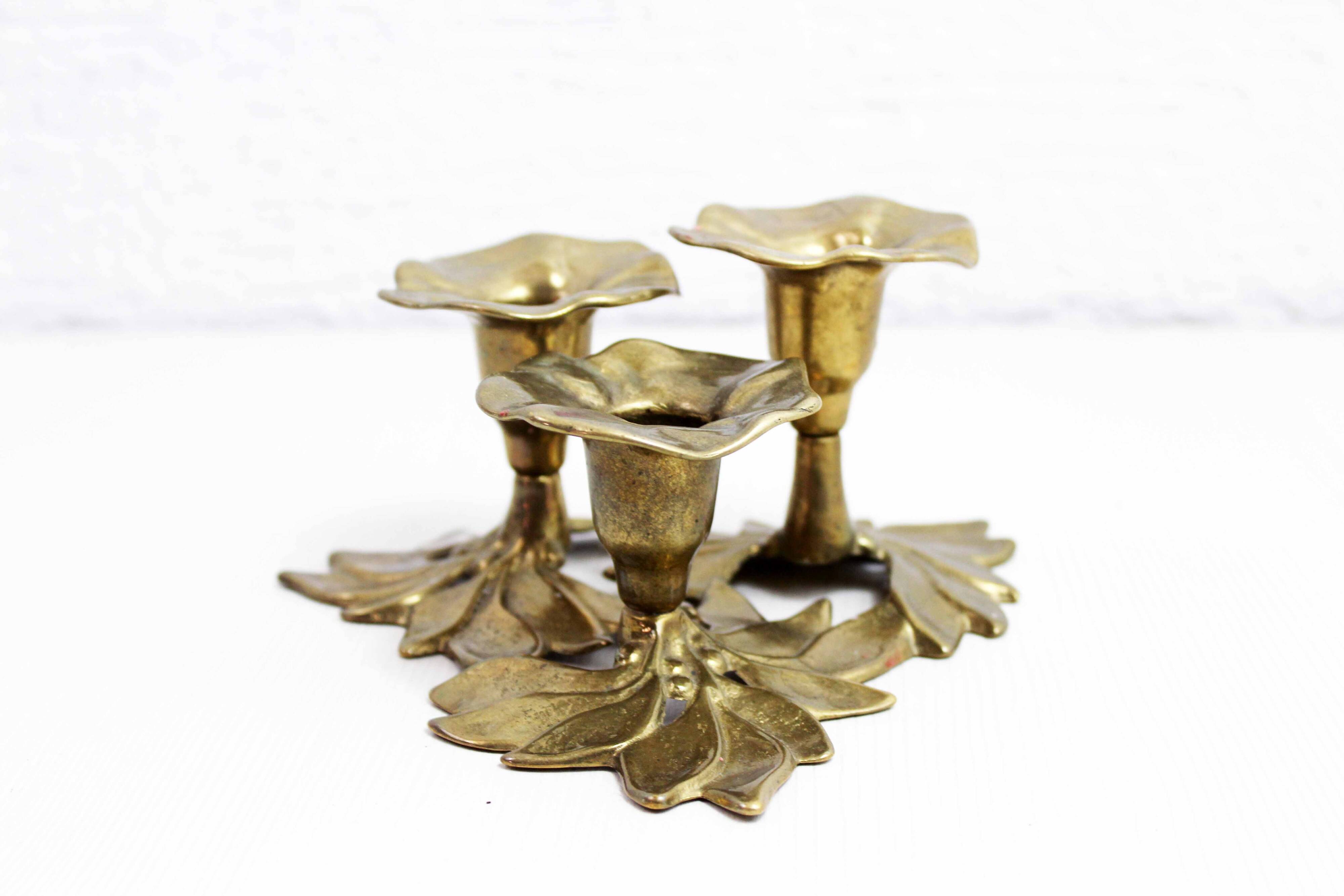 Brass flower candle holder