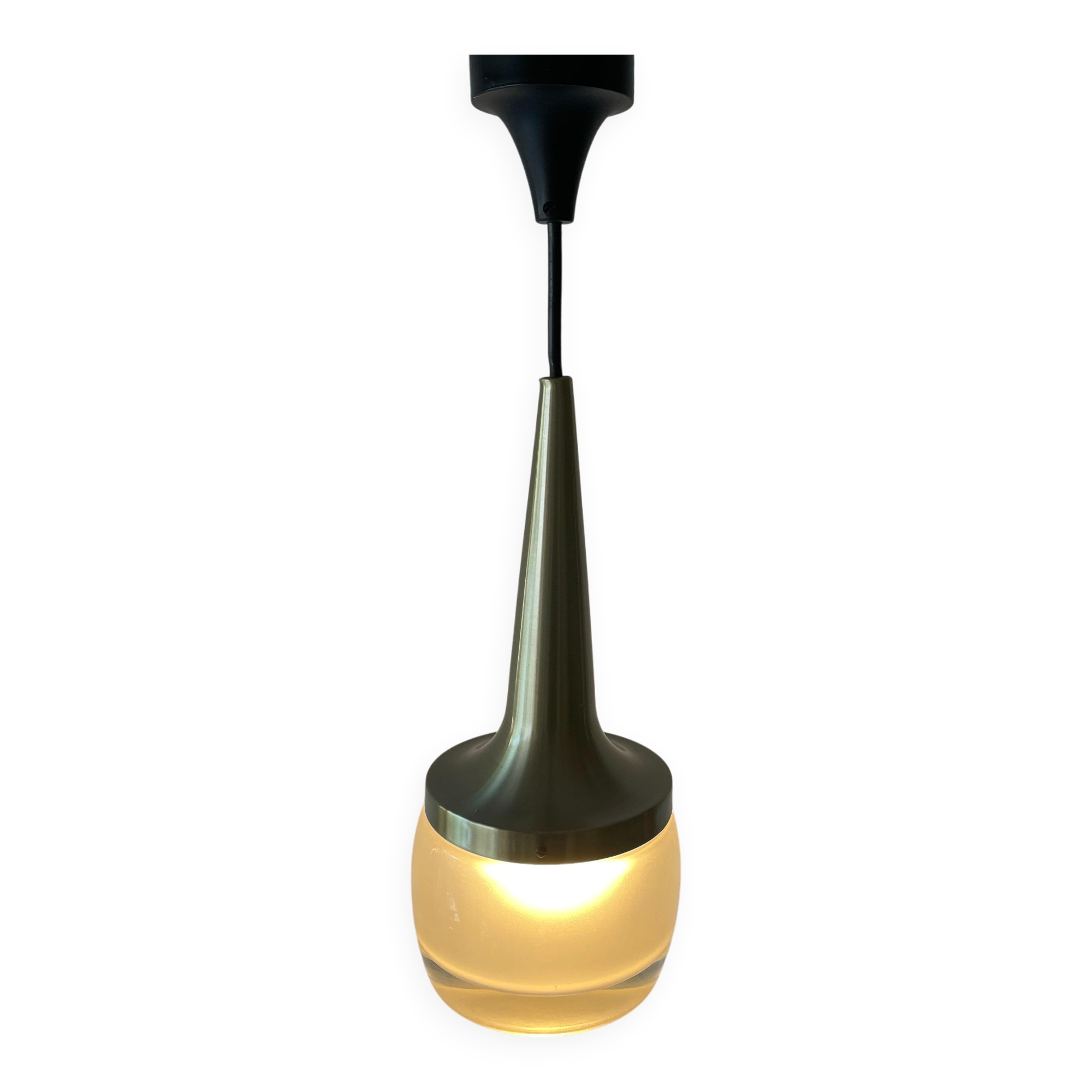 Heavy frosted glass pendant lamp by Staff, 1960s, Germany