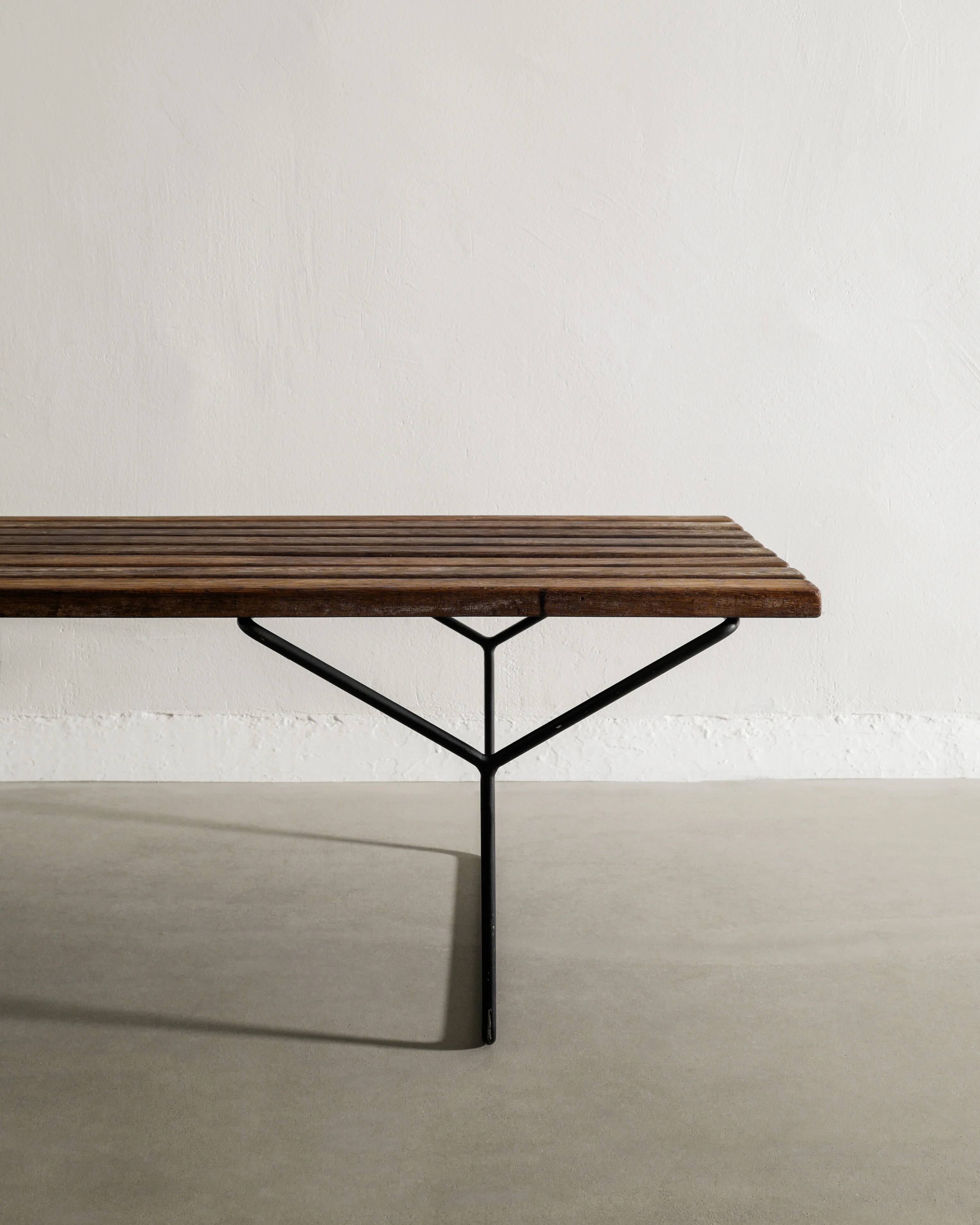 Vintage Mid Century Slatted Wooden Bench Table by Harry Bertoia, 1950s