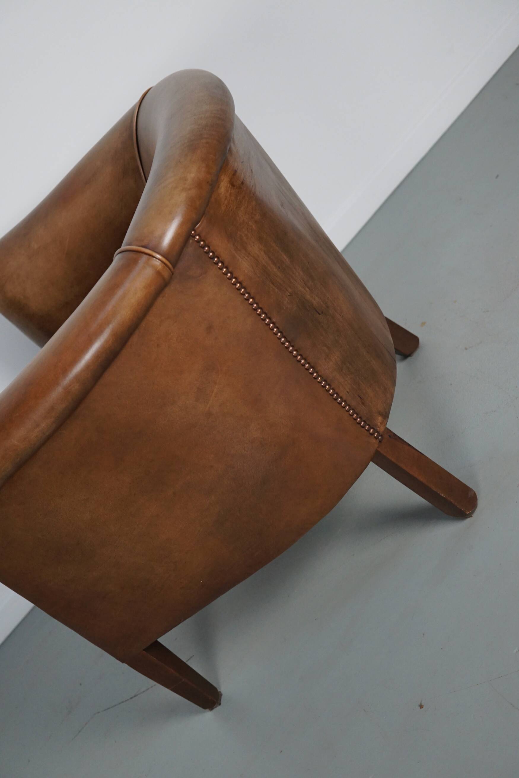 Vintage Dutch cognac coloured leather club chair