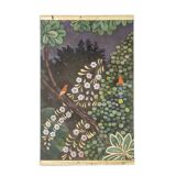 Painted canvas depicting birds in a rustic setting.