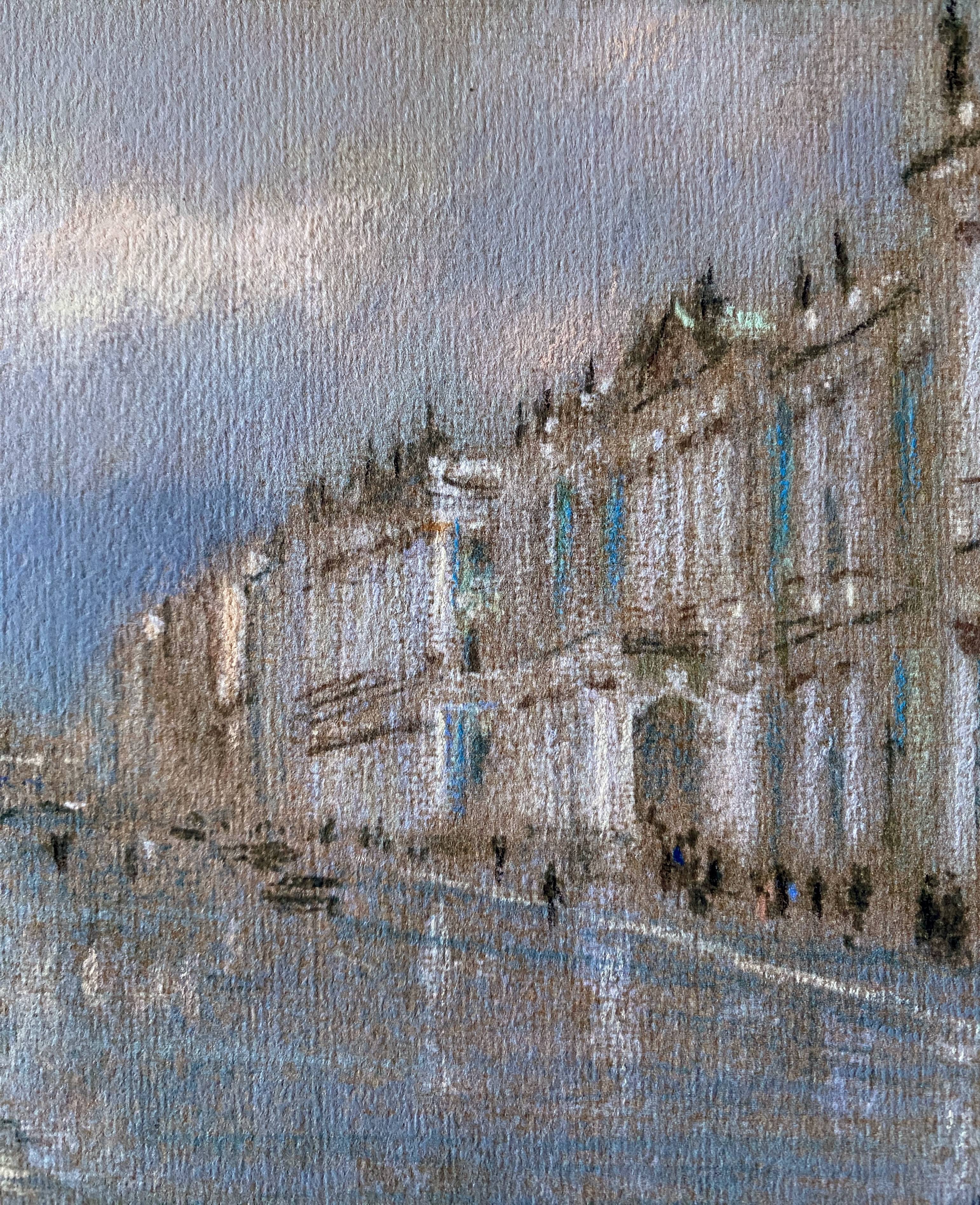 Pastel Painting "Quai de Seine?" Paris signed + frame