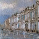 Pastel Painting "Quai de Seine?" Paris signed + frame