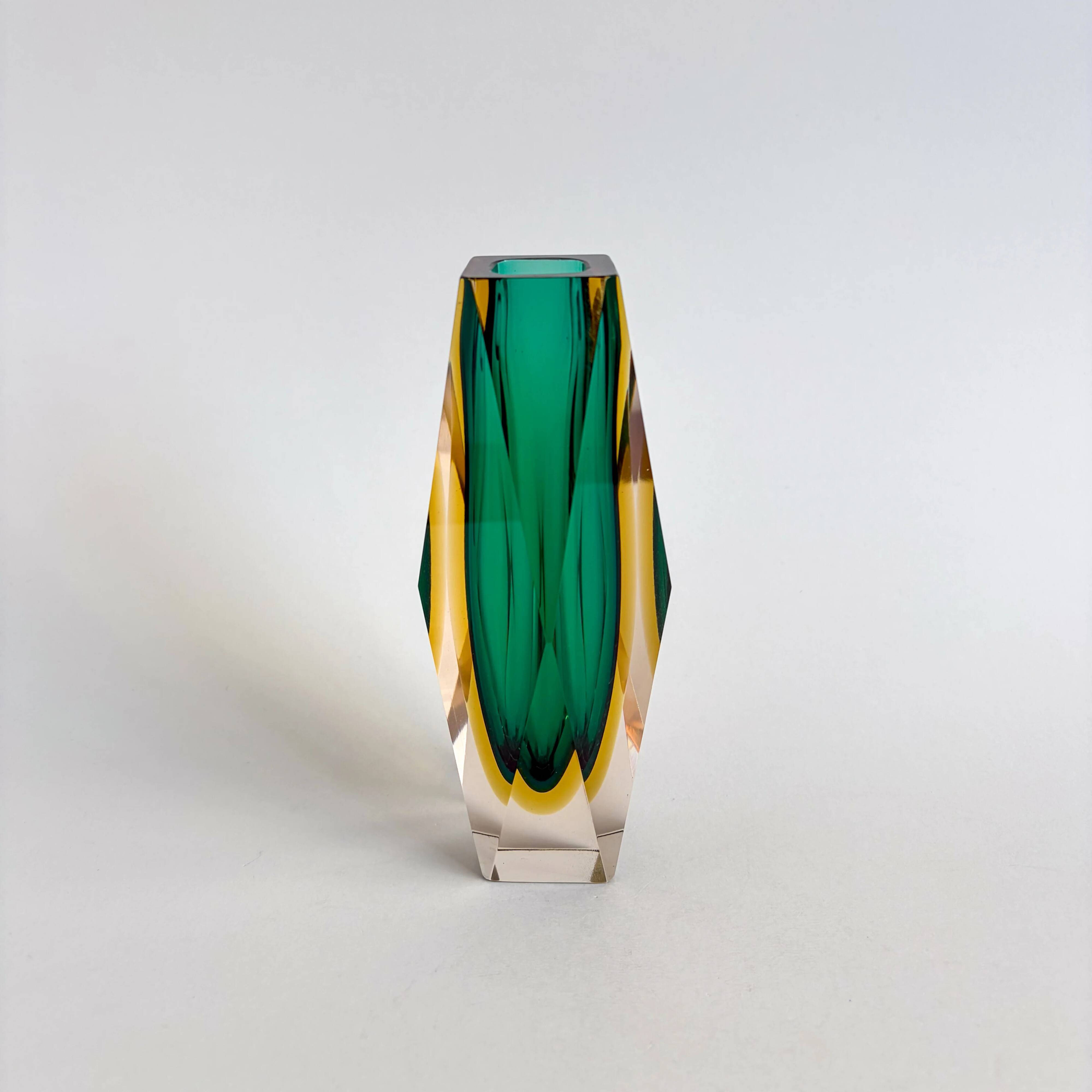 Faceted Sommerso vase from Murano in green
