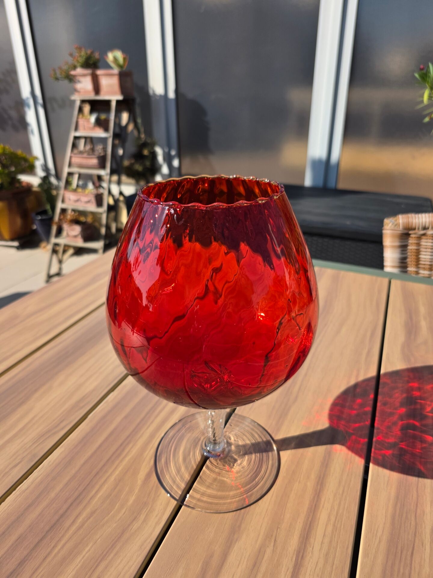 Giant glass 29 cm Empoli ruby red vintage blown glass