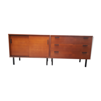 Furniture sideboard of 2 modules in teak veneer