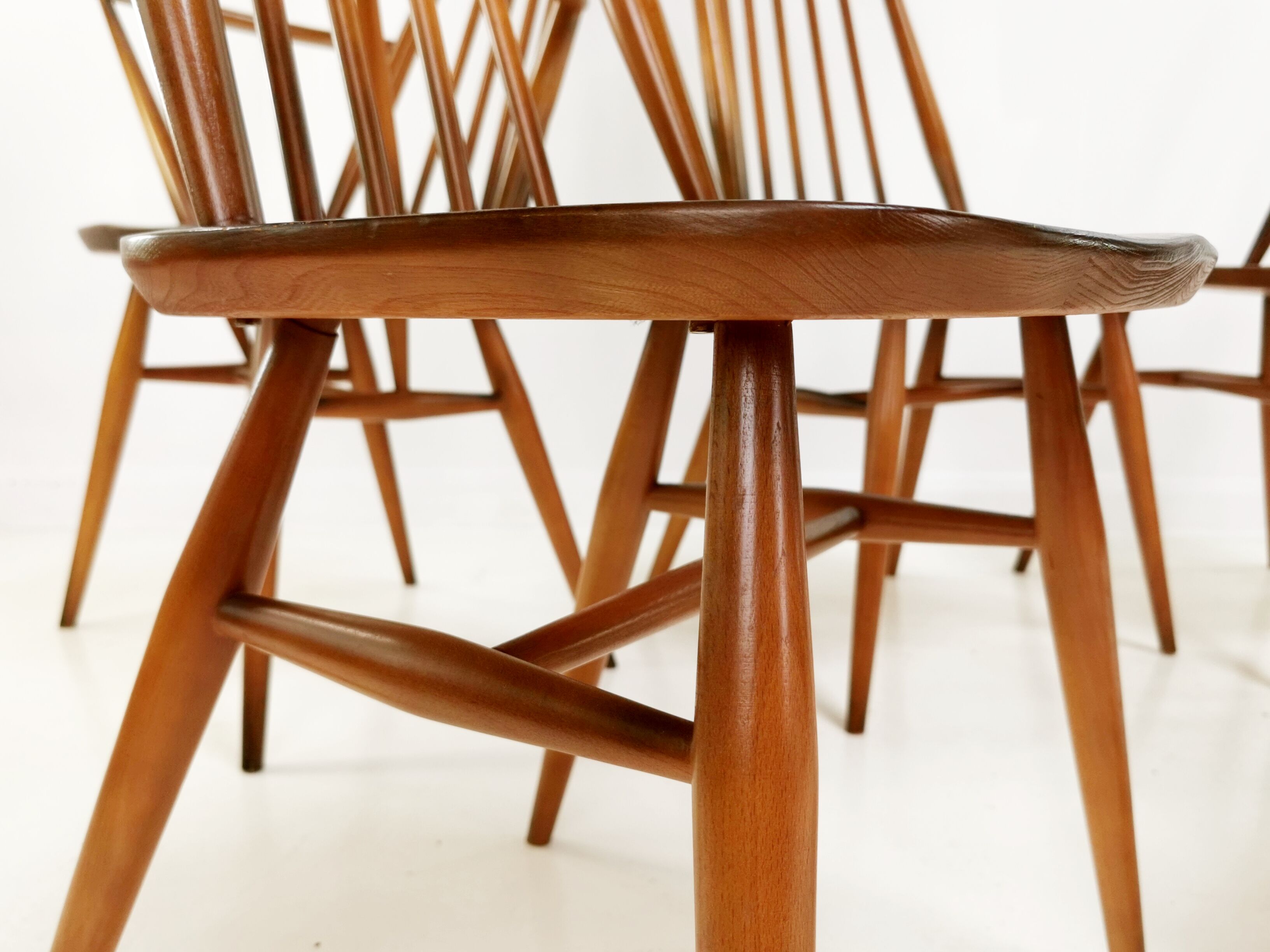 Set of 6 vintage Ercol elm & beech Goldsmith dining chairs mid century